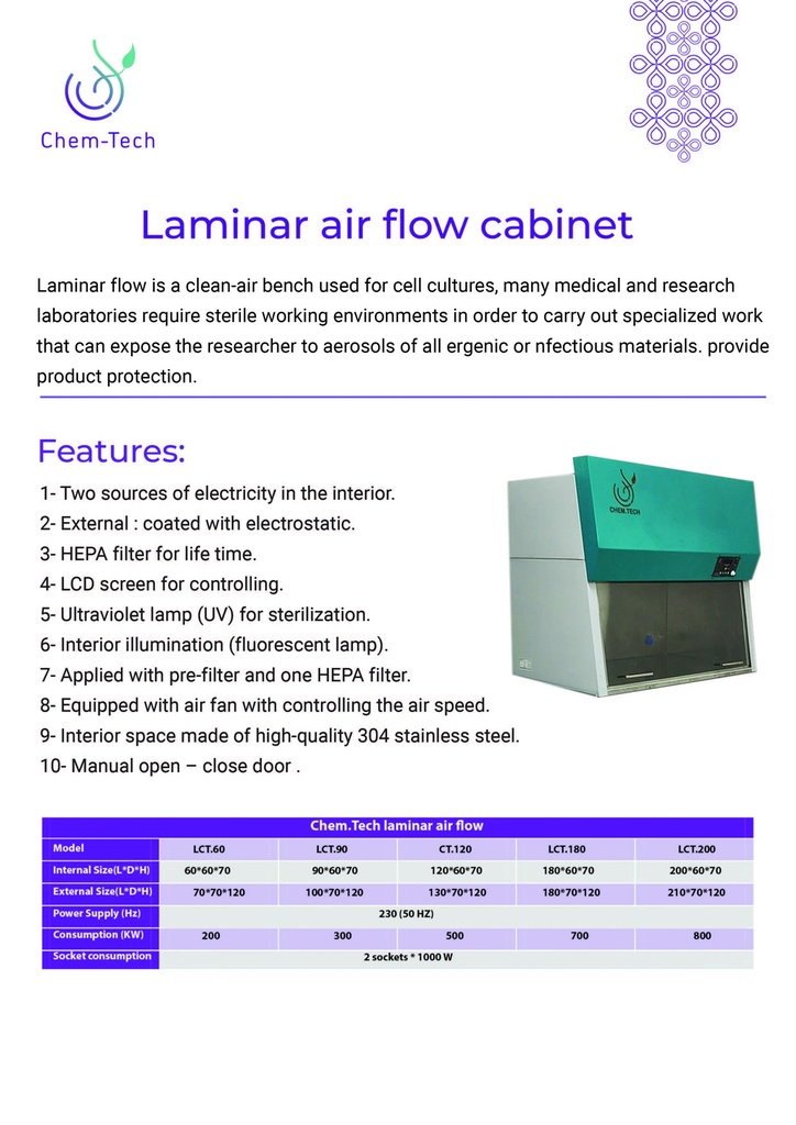 Laminar air flow cabinet 60 cm